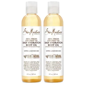 SheaMoisture Body Oil, Daily Hydration 2-Pack – Lightweight, Non-Greasy Moisturizer with 100% Extra Virgin Coconut Oil, Coconut Milk, and Acacia Senegal, 8 Oz Ea