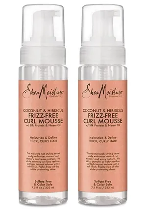 SheaMoisture Coconut & Hibiscus Curl Mousse 2-Pack – Moisturizing Frizz-Free Curl Mousse w/Silk Protein & Neem Oil for Thick, Curly Hair, 7.5 Oz Ea