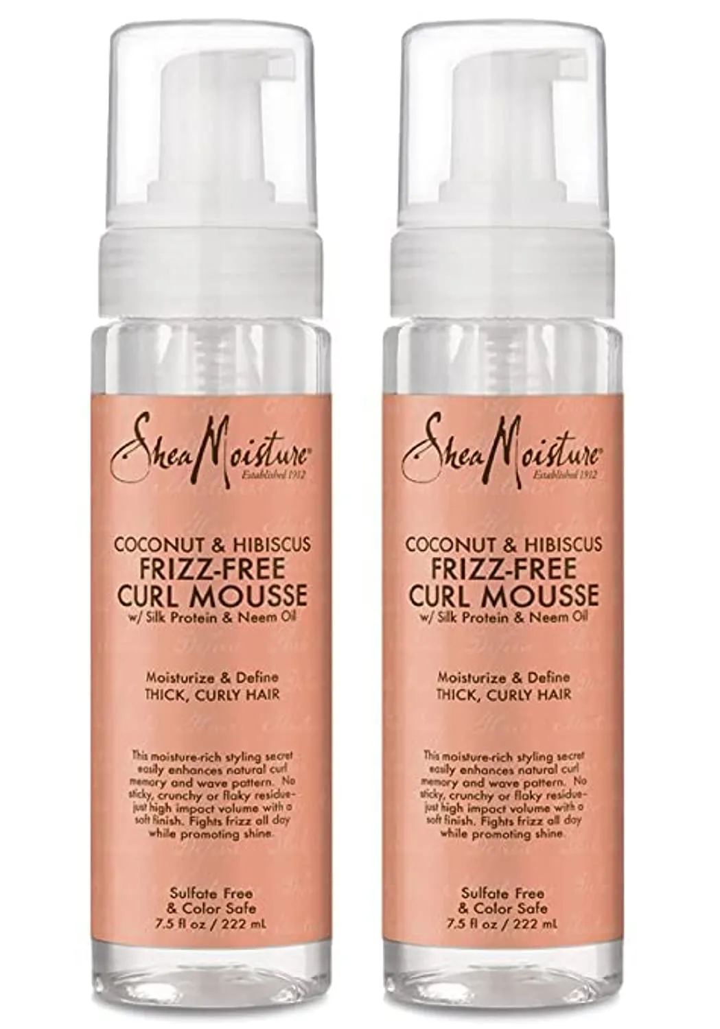 SheaMoisture Coconut & Hibiscus Curl Mousse 2-Pack – Moisturizing Frizz-Free Curl Mousse w/Silk Protein & Neem Oil for Thick, Curly Hair, 7.5 Oz Ea