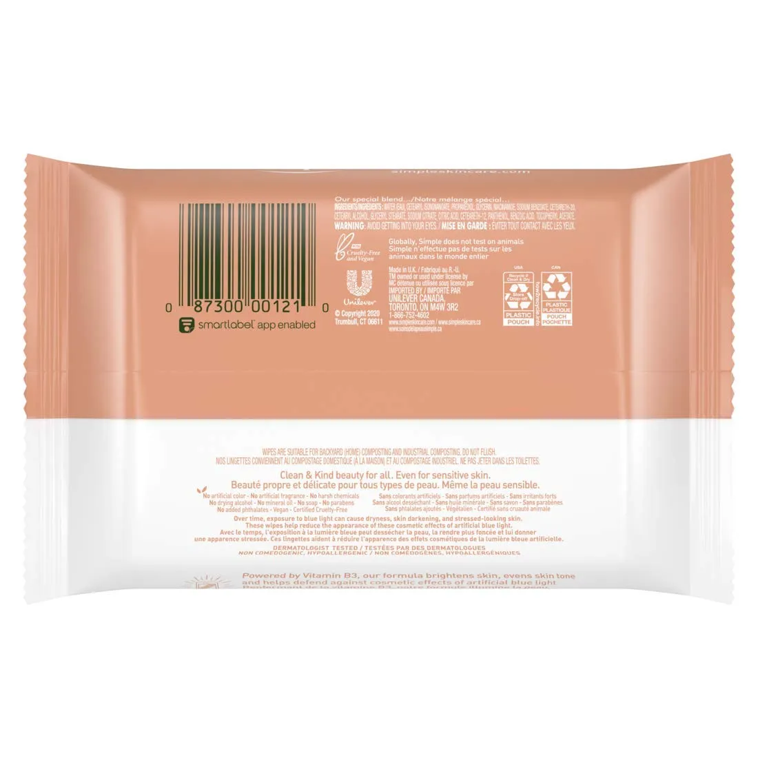 Simple Skin Care - Facial Cleansing Wipes, 25 Count, Instant Glow & Defend, Compostable, Skin Brightening, Moisturizing, Free of Harsh Chemicals, PETA Cruelty-Free
