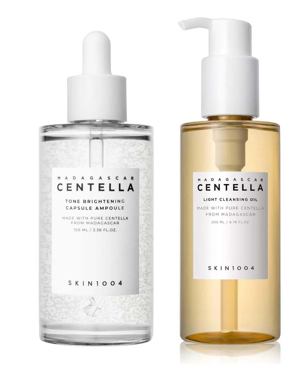 SKIN1004 Madagascar Centella Tone Brightening Capsule Ampoule 100ml and Light Cleansing Oil 200ml Bundle