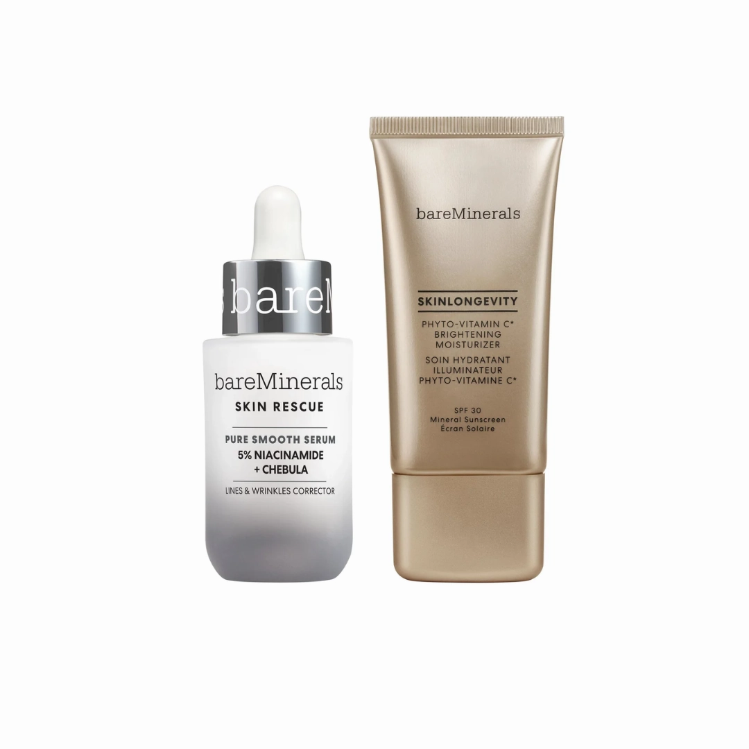 Skin Rescue Pure Smooth Serum & Skinlongevity Phyto-Vitamin C Brightening Moisturizer Mineral SPF30 Bundle