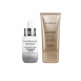 Skin Rescue Pure Smooth Serum & Skinlongevity Phyto-Vitamin C Brightening Moisturizer Mineral SPF30 Bundle