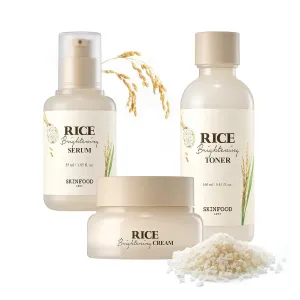 SKINFOOD Rice Radiance Trio – Korean Skincare Set with Rice Daily Brightening Pad, Rice Serum, and Rice Cream for Glowing, Hydrated, and Refined Skin