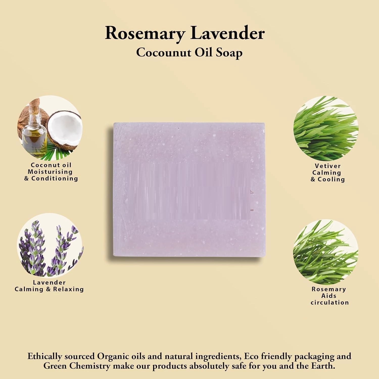 Soap with Rosemary and Lavender, Nourishing and Soothing Bathing Bar With Coconut Oil, 100gms