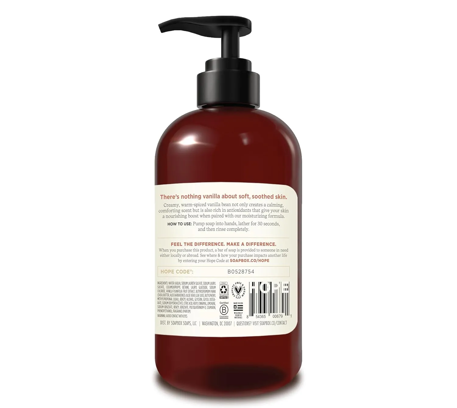 Soapbox Liquid Hand Soap, Vanilla & Lily Blossom - Gentle, Moisturizing Hand Cleanser, Vegan, Cruelty Free Hand Soap for Bathroom and Kitchen, 12oz Pump Bottles (Pack of 3)