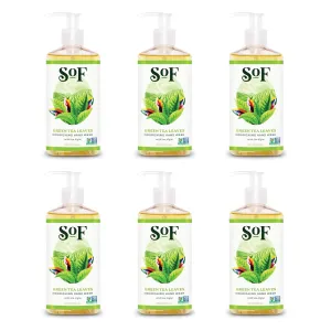 SoF Nourishing Hand Wash - With Moisturizing Sea Algae, Coconut & Olive Oil- Vegan & Non GMO- Free From Phthalates, Sulfates & Parabens- Green Tea Leaves - 8 oz Bottle 6 Pack
