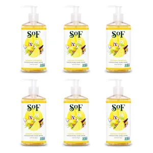 SoF Nourishing Hand Wash - With Moisturizing Sea Algae, Coconut & Olive Oil- Vegan & Non GMO- Free From Phthalates, Sulfates & Parabens- Lemon Verbena - 8 oz Bottle 6 Pack