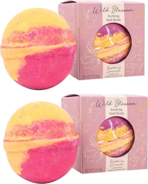 Soothing and Nourishing Bath Bomb Giftable, 7 Ounce Essential Oil, Raspberry Lemonade Scented - Pack of 2