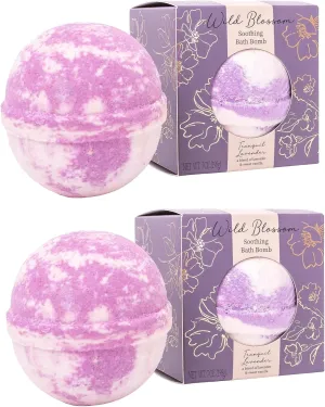 Soothing Bath Bomb Giftable, 7 Ounce Essential Oil, Lavender and Vanilla Scent, Tranquil Lavender - Pack of 2