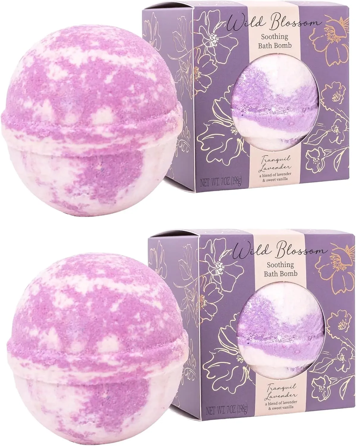 Soothing Bath Bomb Giftable, 7 Ounce Essential Oil, Lavender and Vanilla Scent, Tranquil Lavender - Pack of 2