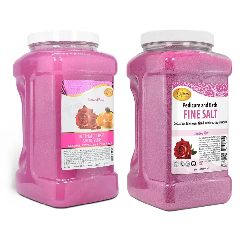 SPA REDI Sugar Body Scrub & Detox Foot Soak Bundle, Sensual Rose, 128 Oz Each - Exfoliates, Hydrates & Moisturizes Skin