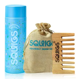 Squigs Gooseberry Delight Hair Oil and Comb Bundle - Pre-wash Hair Oil for Damaged Hair and Dry Scalp with Neem Wooden Comb – Handcrafted Pocket-Sized Wide-Tooth Comb