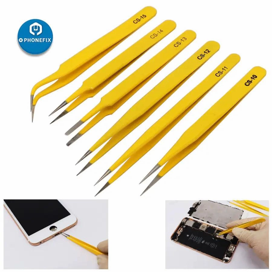 Stainless Steel Anti-static Tweezers Kit for PCB Soldering Repair Tool