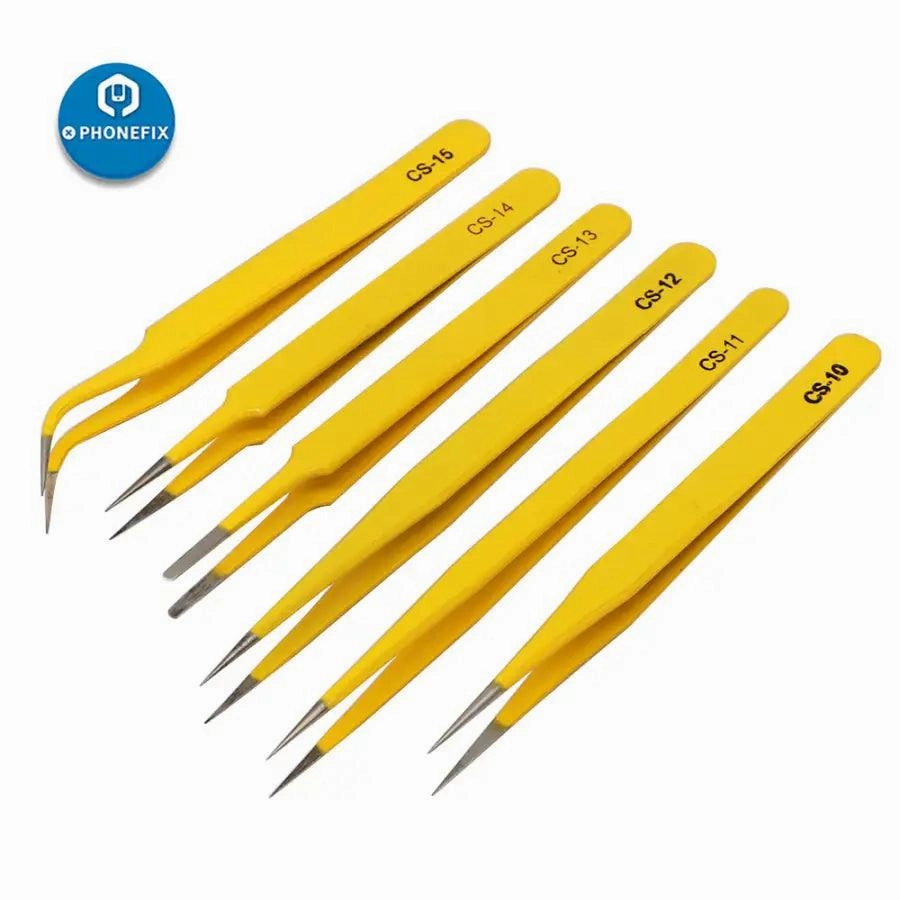 Stainless Steel Anti-static Tweezers Kit for PCB Soldering Repair Tool