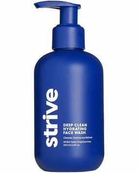 Strive - Deep Clean Hydrating Face Wash - Brightening Mens Facial Cleanser, Fragrance Free, Pore Clearing, Refreshing with Aloe Vera, Hyaluronic Acid & Niacinamide - All Skin Types - 200mL