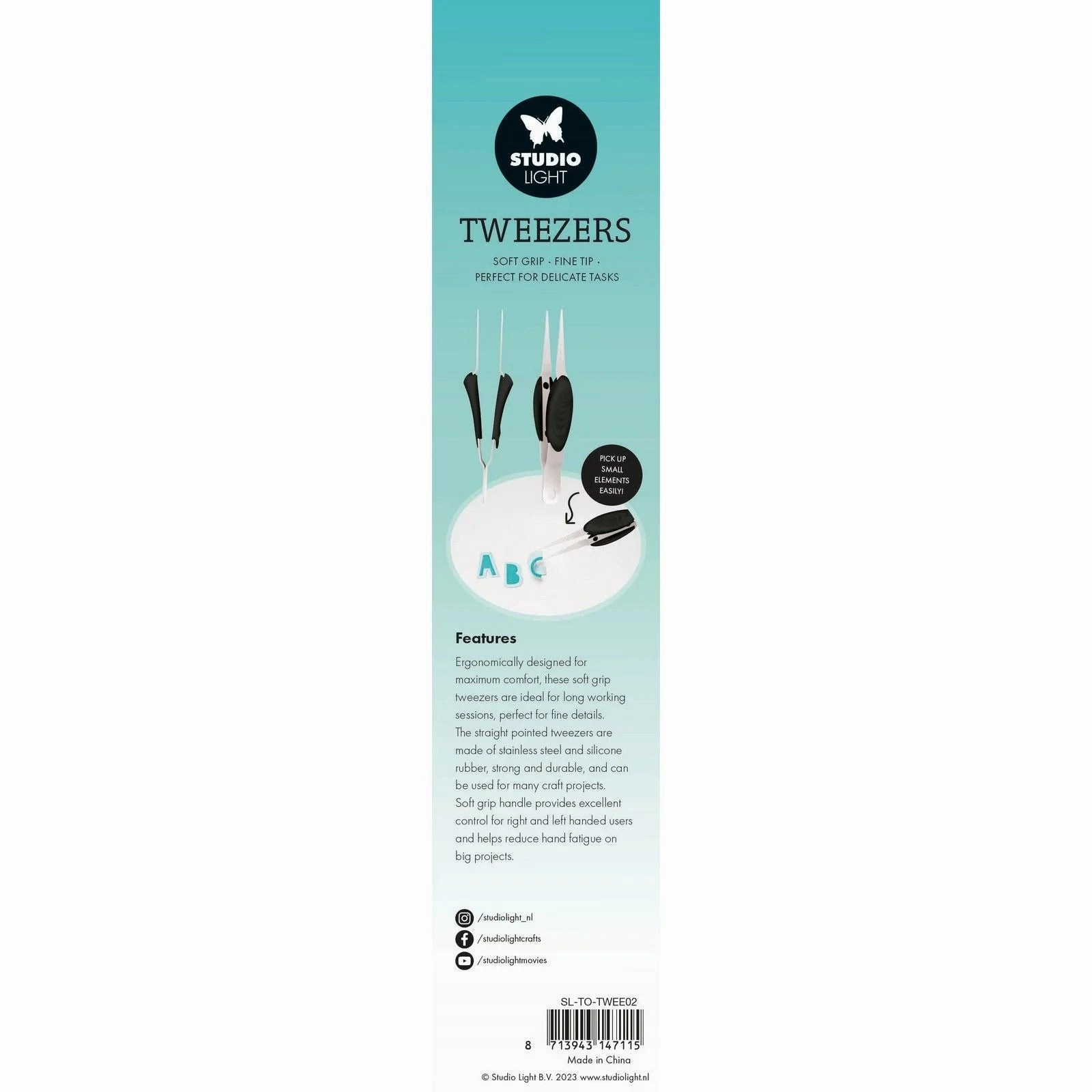 Studio Light • Essentials Tools  Tweezer Soft Grip Fine Tip
