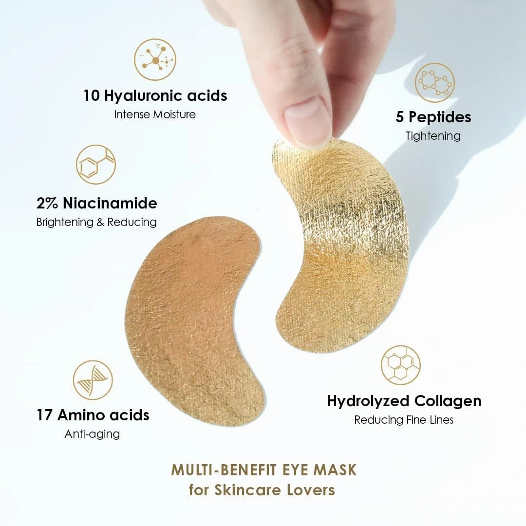 Sweet Dreams Collagen Glow Gold Eye Masks l Under Eye Patches for Beauty & Self Care Wrinkle Patches l Puffy Eyes and Dark Circles Treatments Collagen, Niacinamide, Hyaluronic Acids, Peptides