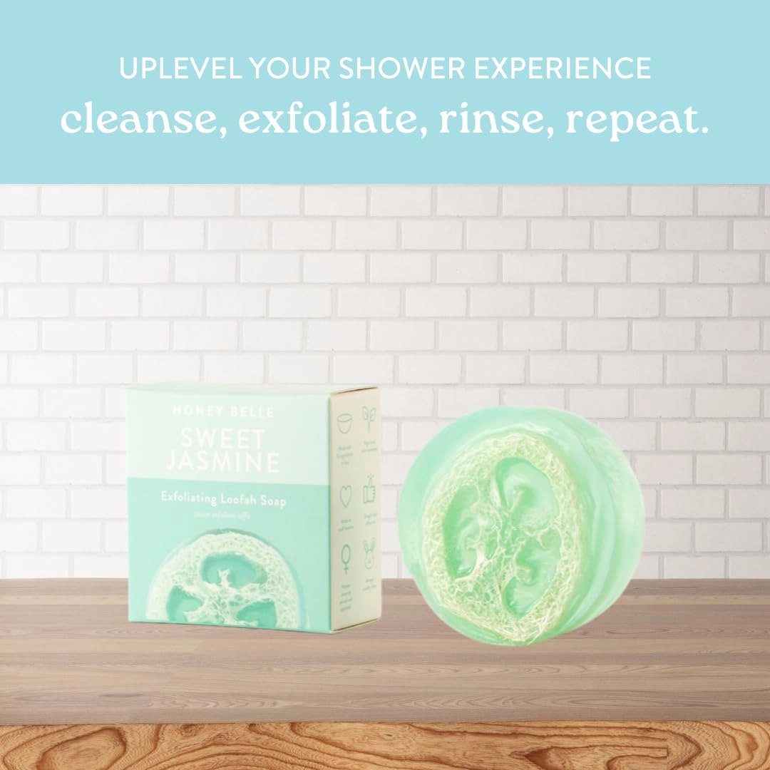 Sweet Jasmine Exfoliating Loofah Soap 2-Pack - Exfoliating Bar Soap with Loofah Inside - Cleansing, Moisturizing, Nourishing, Scrubby Soap - Plant-Based, Eco-Friendly, Vegan, Cruelty-Free