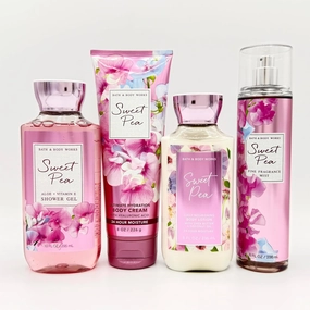 Sweet Pea 4-Piece Bath Bundle | Shower Gel, Ultimate Hydration Body Cream, Daily Nourishing Body Lotion and Fine Fragrance Mist