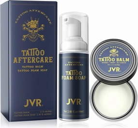 Tattoo Aftercare, JVR Tattoo Soap &Tattoo Balm, Tattoo Foam Soap Cleanser To Heal, Clean Tattoos, Tattoo Balm for Tattoo Moisturizer, Color Enhancement, Tattoo Brightener Gentle Ingredients - Organic
