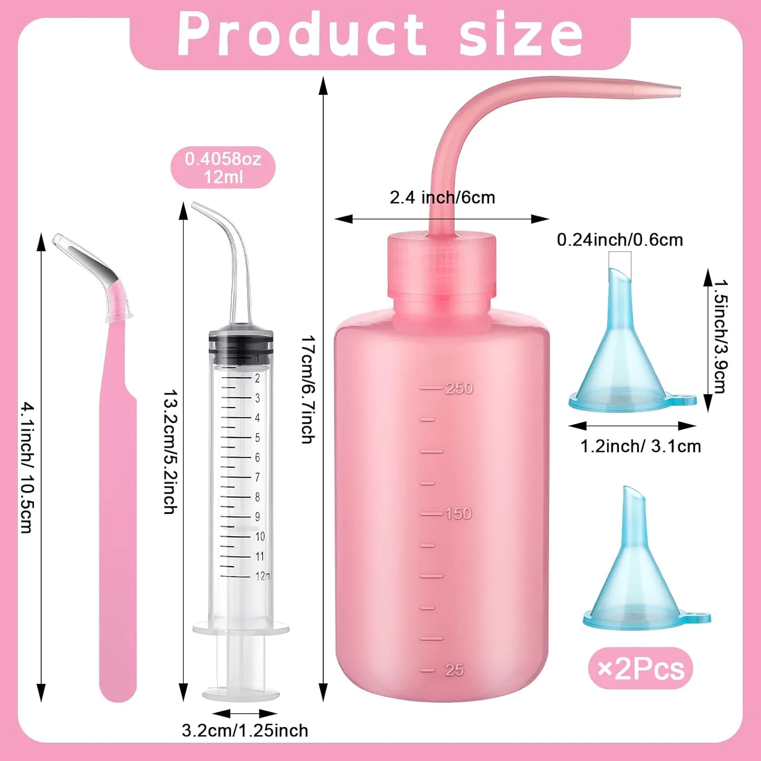 Teenyyou 5 Pcs Snow Globe Tumbler Supplies for Glitter Snow Globe DIY Contains Plastic Squeeze Bottle Small Funnel Tweezers Bent Syringe for Cup Making Supplies(Pink)