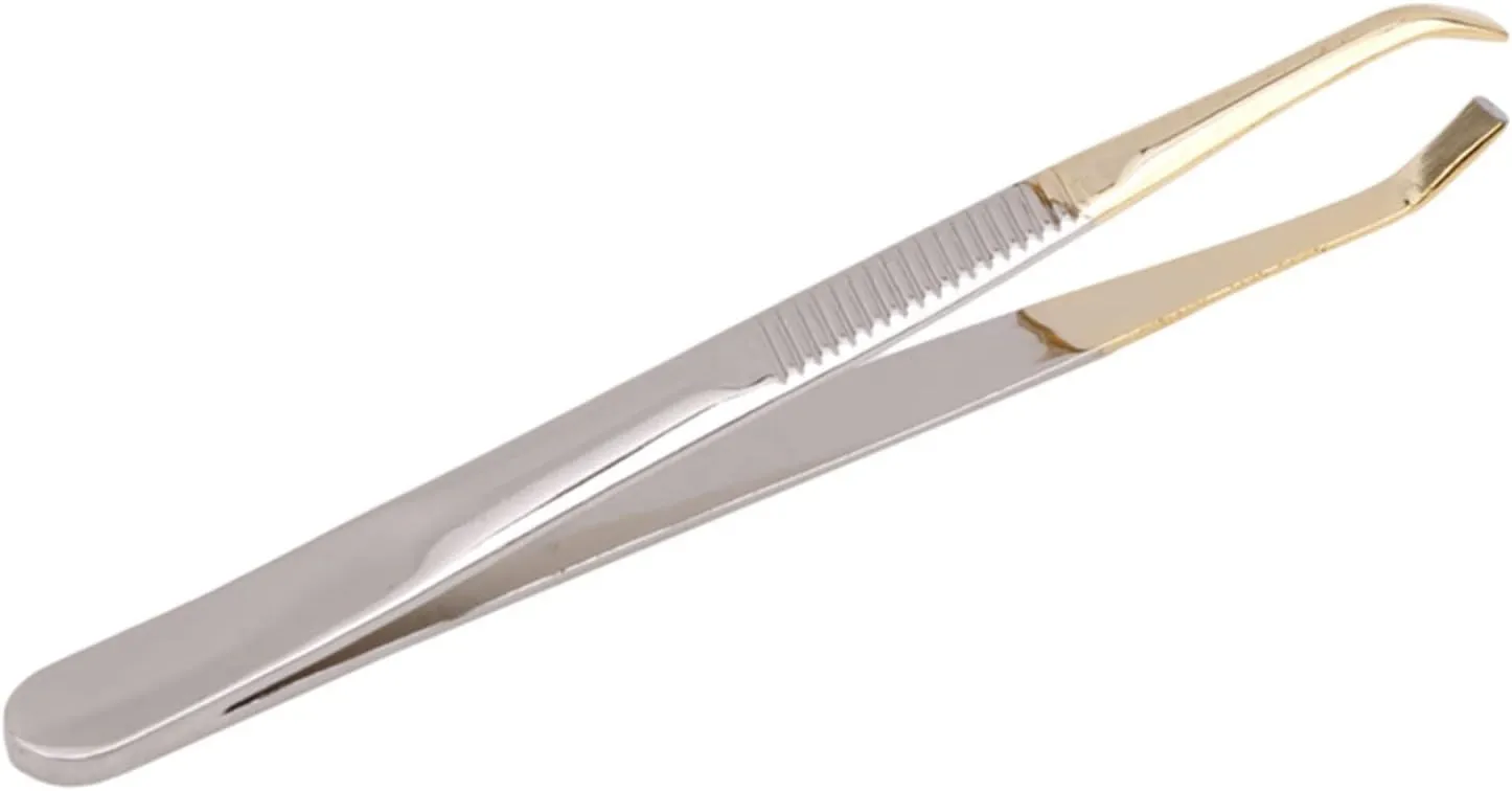 TEMKIN Tweezers Stainless Steel Makeup Light Slant Tip Hair Removal Professional Eyelashes Eyebrow Tweezers Makeup Tool (Color : Gold) Tweezers (Color : Gold)