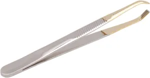 TEMKIN Tweezers Stainless Steel Makeup Light Slant Tip Hair Removal Professional Eyelashes Eyebrow Tweezers Makeup Tool (Color : Gold) Tweezers (Color : Gold)