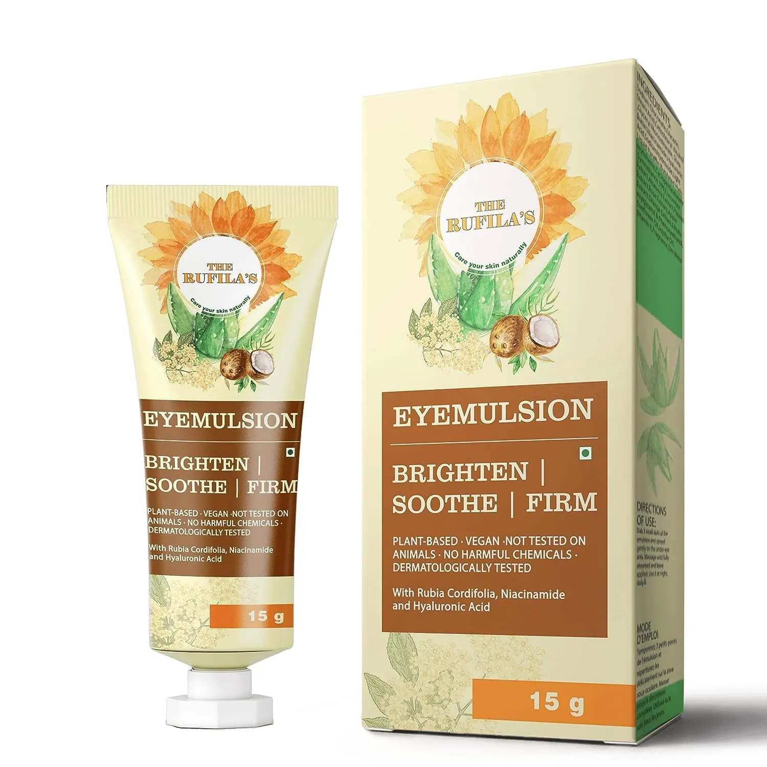 The Rufila's Eyemulsion Under Eye Cream for Dark Circles & Puffiness for Women & Men With Hyaluronic Acid, Niacinamide & Manjishtha, Brighte Your Under Eye Area, Firms & Soothes - 15g