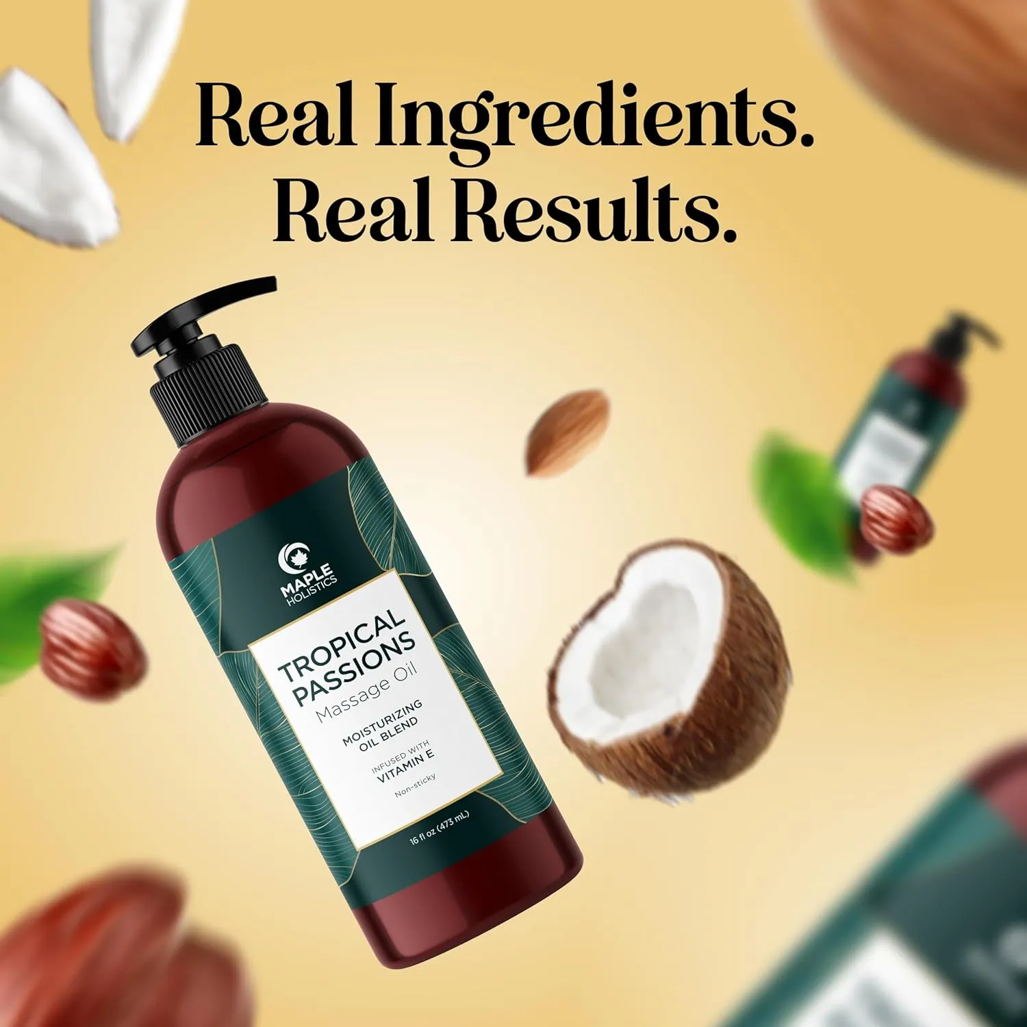 Tropical Massage Oil for Couples Relaxation - Full Body Massage Oil for Date Night with Smooth Gliding Coconut and Sweet Almond Oil with Mango Scent - Non GMO Gluten Free & Vegan (16 Fl Oz)