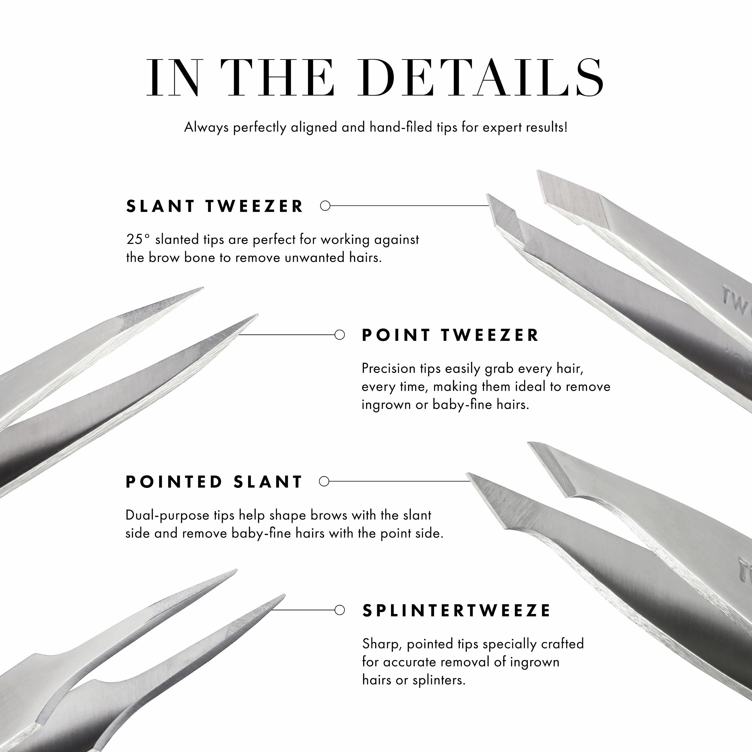 Tweezerman Steel Point Tweezer, Silver, 2 x 6 inches, Modern, Professional Quality for Eyebrow Precision, Facial and Ingrown Hair Removal