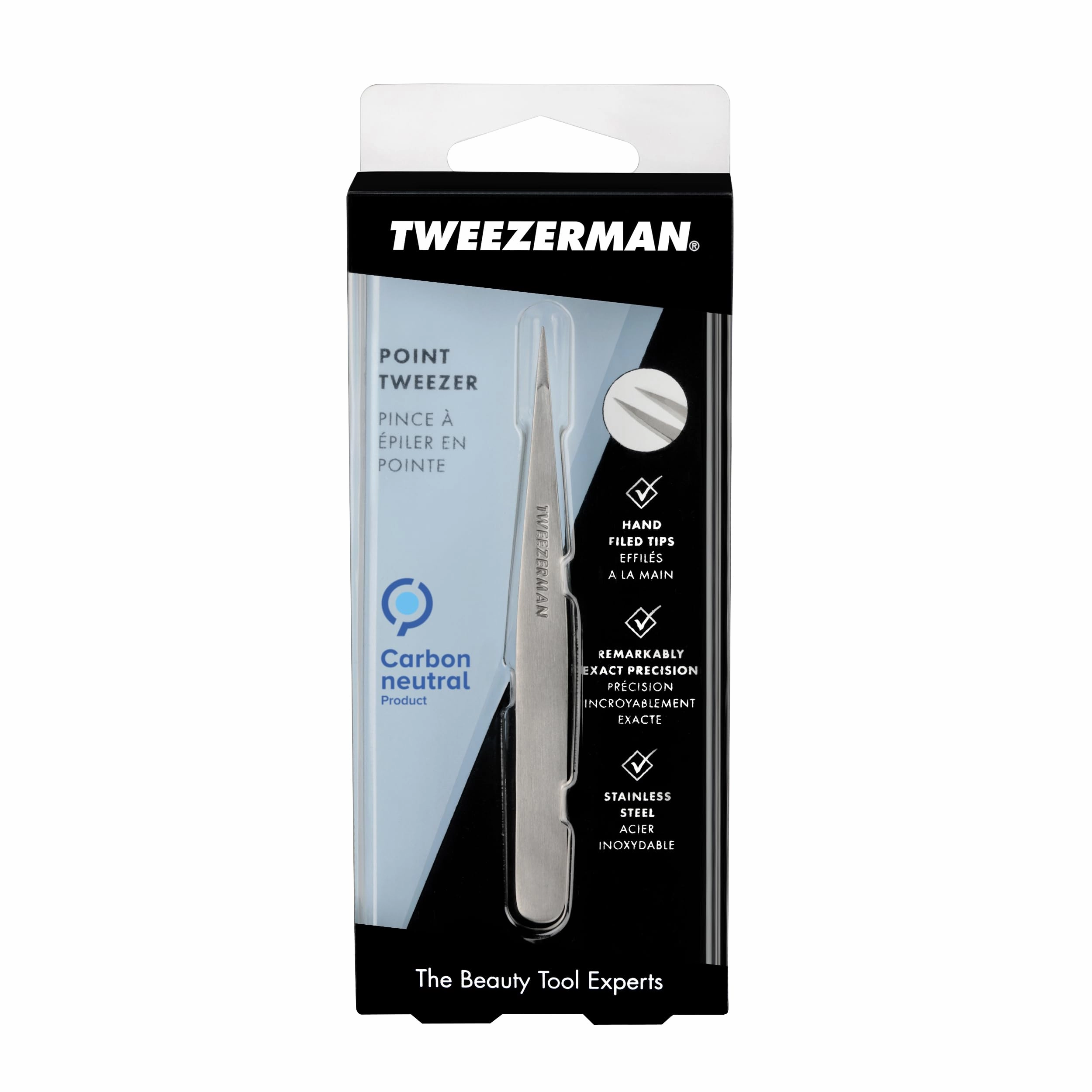 Tweezerman Steel Point Tweezer, Silver, 2 x 6 inches, Modern, Professional Quality for Eyebrow Precision, Facial and Ingrown Hair Removal