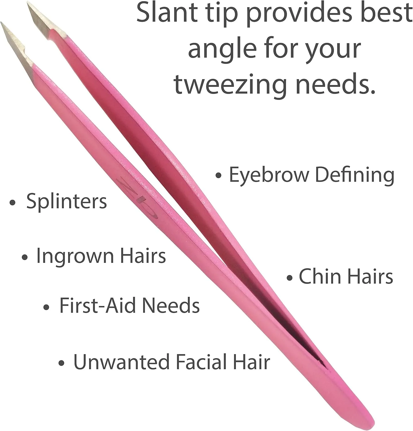 Tweezers – Surgical Grade Stainless Steel - Slant Tip for Expert Eyebrow Shaping and Facial Hair Removal – with Protective Pouch (Bubblegum Pink)