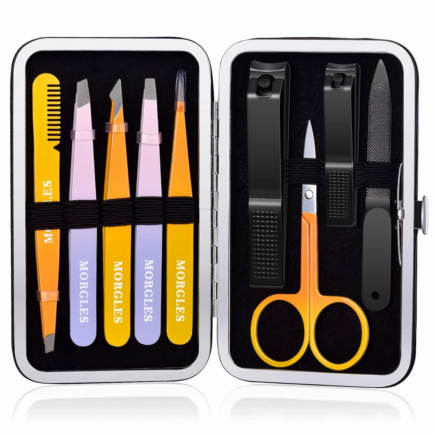 Tweezers Set and Nail Clippers, 9 Pcs Stainless Steel Tweezers Kit for Men Professional Manicure Set for Men Grooming Kit with Leather Travel Case