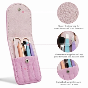 Tweezers Set Stainless Steel Tweezers Slanted and Pointed for Eyebrows, Facial Hair, Ingrown Hair and Blackheads Removal