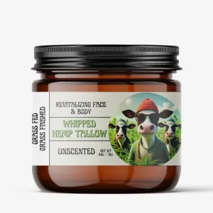 Unscented Whipped Hemp Tallow Balm – Grass-Fed & Grass-Finished Tallow Moisturizer with Organic Hempseed & Coconut Oil – Deep Hydration for Dry, Sensitive Skin – Fragrance-Free & All-Natural