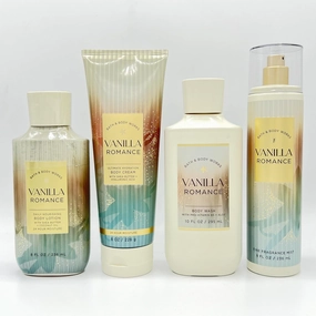 Vanilla Romance Bath & Body 4-Piece Bundle | Daily Nourishing Body Lotion, Ultimate Hydration Body Cream, Body Wash and Fine Fragrance Mist