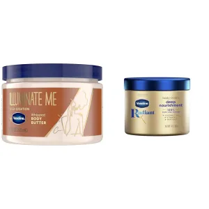 Vaseline Illuminate Me Body Butter Whipped Body Butter Created & Radiant X Deep Nourishment Body Cream 100% Pure Shea Butter, Coconut Oil, Vitamin C, & Peptides 10 oz