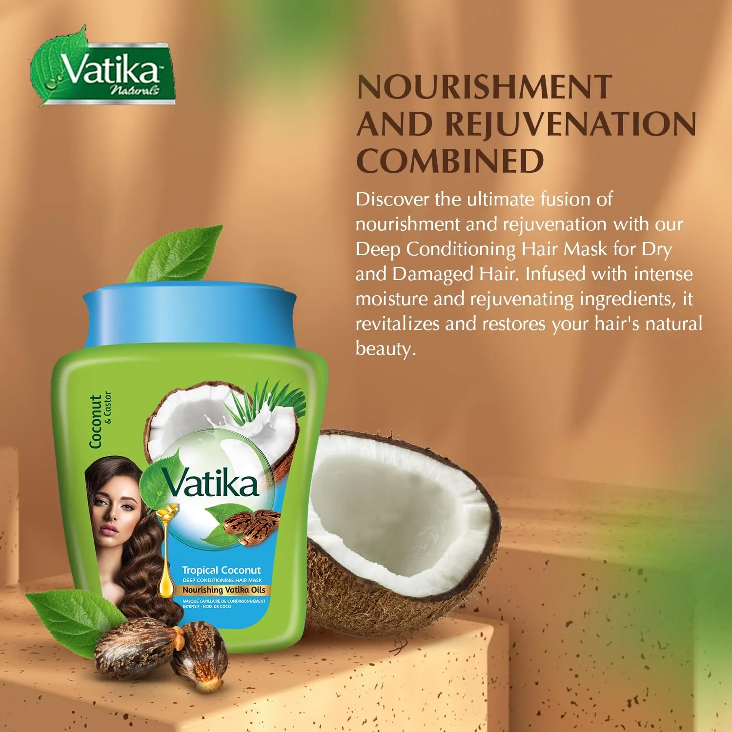 Vatika Naturals Hot Oil Hair Mask - Tropical Coconut & Castor Oil & Multivitamin for Dry, Damaged, Nourishing & Strengthening, Deep Conditioning for Soft, Smooth - 500ml