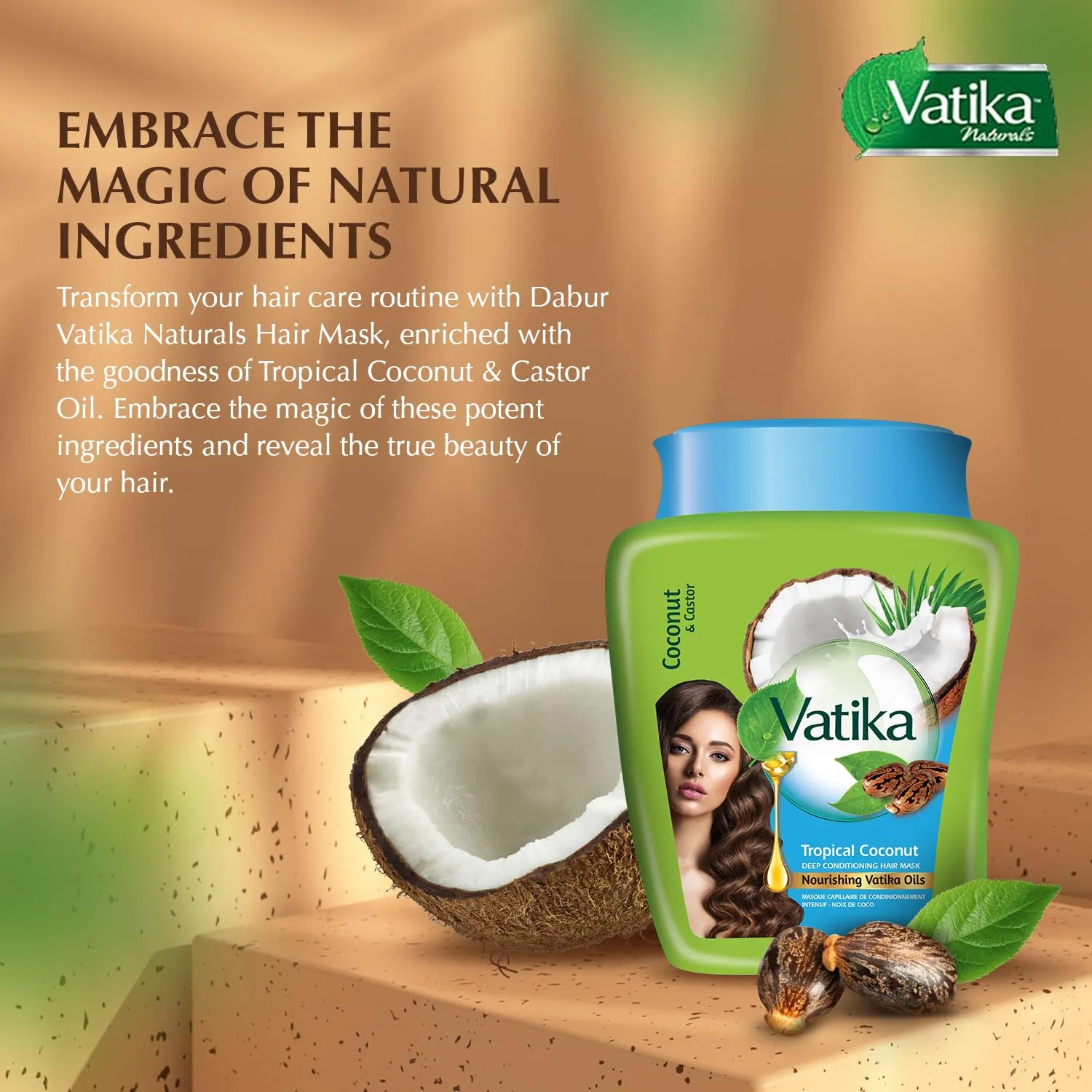 Vatika Naturals Hot Oil Hair Mask - Tropical Coconut & Castor Oil & Multivitamin for Dry, Damaged, Nourishing & Strengthening, Deep Conditioning for Soft, Smooth - 500ml