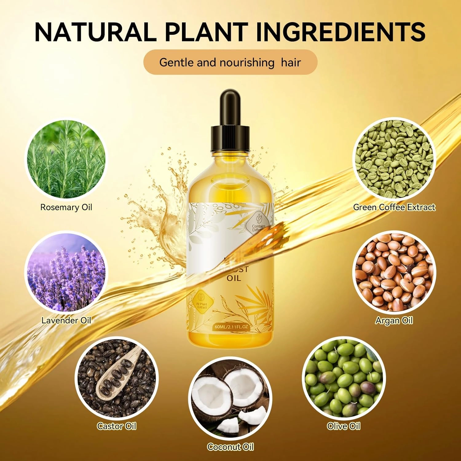Veganic Hair Growth Oil, Natural Hair Growth Serum with Rosemary, Castor, Lavender, Coconut and Olive, Reduces Hair Fall & Breakage, Hair Care Oil for Dry Damaged Hair (3 x 60 ml)