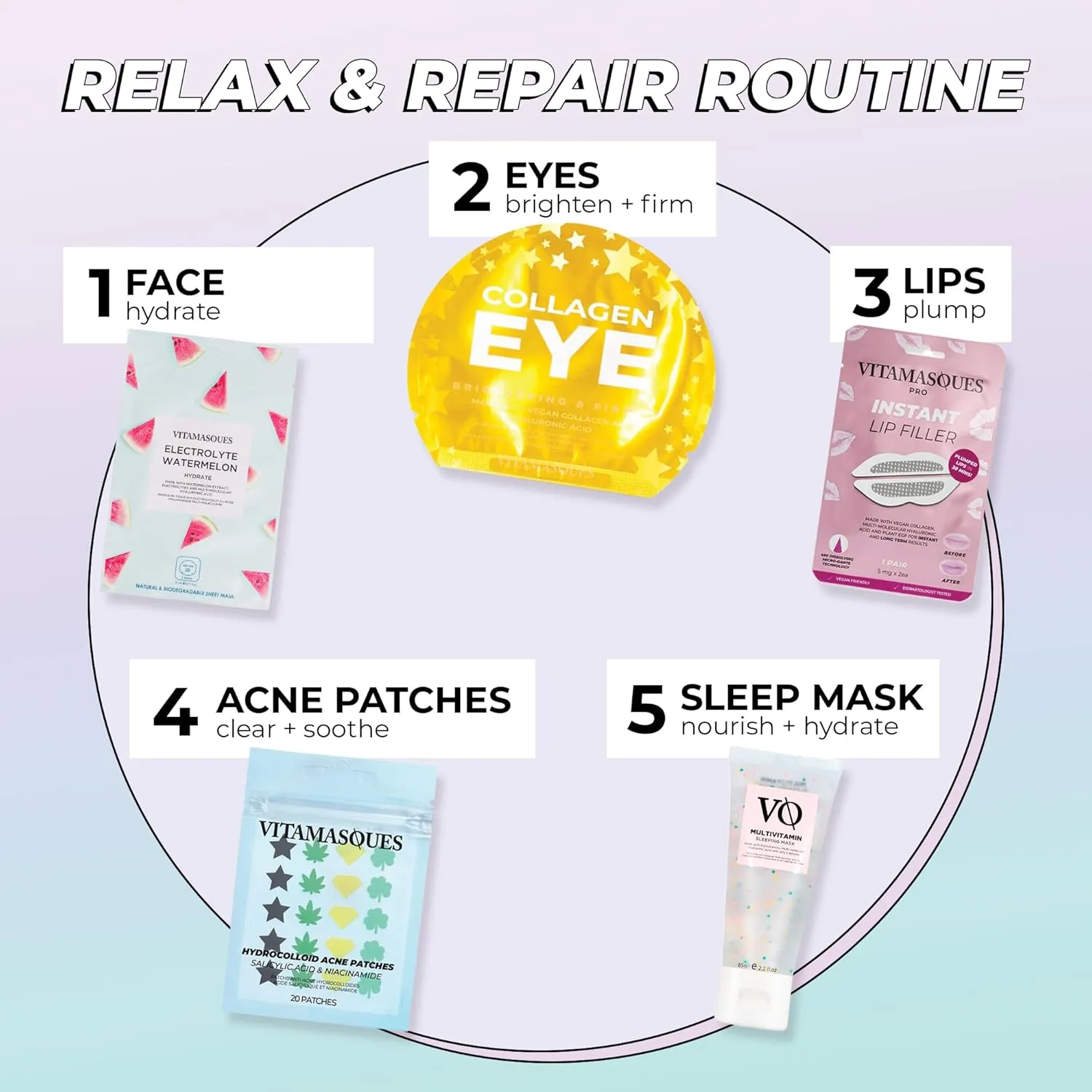 Vitamasques Face Masks Skincare Sheet Kit, 7-Pack - Juicy Collection of Triple-Layer Sheet Facial Masks - Korean Skin Care Pore Purifying, Brightening, and Hydrating