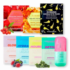 Vitamasques Face Sheet Masks Vegan Kit, 8-Pack - Collection of Triple-Layer Sheet Facial Masks Made With Premium and Natural Ingredients to Boost your Skincare Routine - Korean Skin Care