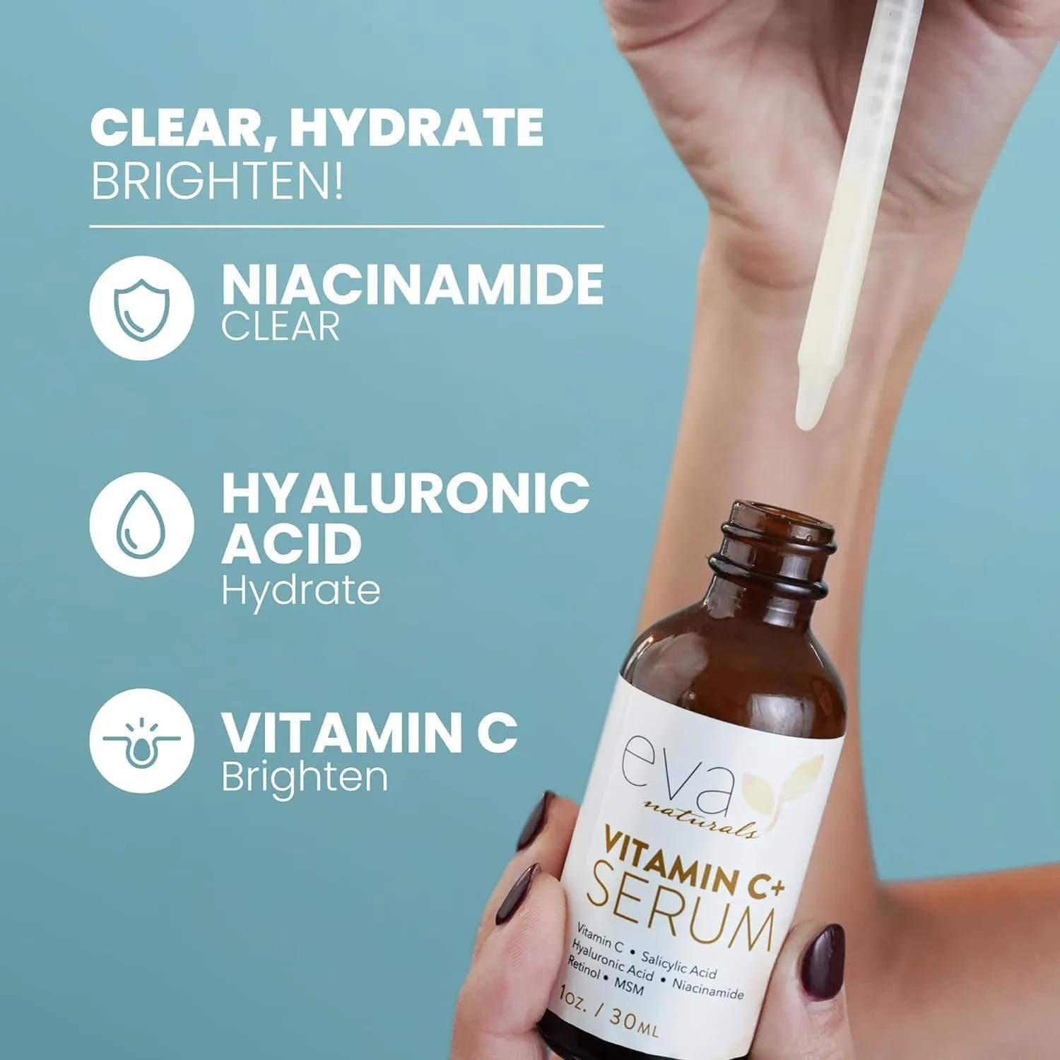 Vitamin C Serum Plus With Hyaluronic Acid, Retinol, Niacinamide, Salicylic Acid - Anti Aging Serum, Skin Clearing, Skin Brightening for Dark Spots (2 oz)