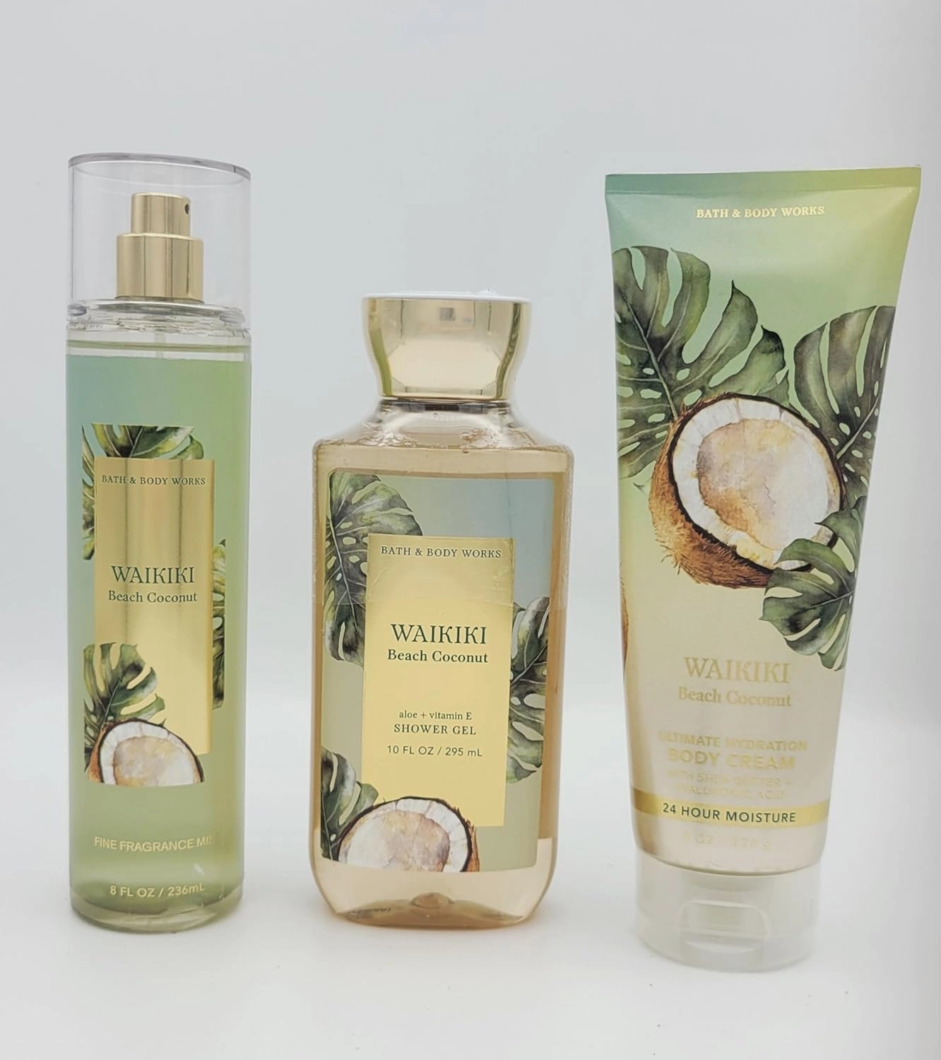 Waikiki Beach Coconut Body Care Set, 8 fl oz Fine Fragrance Mist, 10 fl oz Shower Gel, 24 Hour Moisture Body Cream