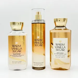 Warm Vanilla Sugar Bath & Body 3-Piece Bundle | Daily Nourishing Body Lotion, Fine Fragrance Mist and Body Wash