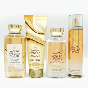 Warm Vanilla Sugar Bath & Body 4-Piece Bundle | Shower Gel, Ultimate Hydration Body Cream, Daily Nourishing Body Lotion and Fine Fragrance Mist