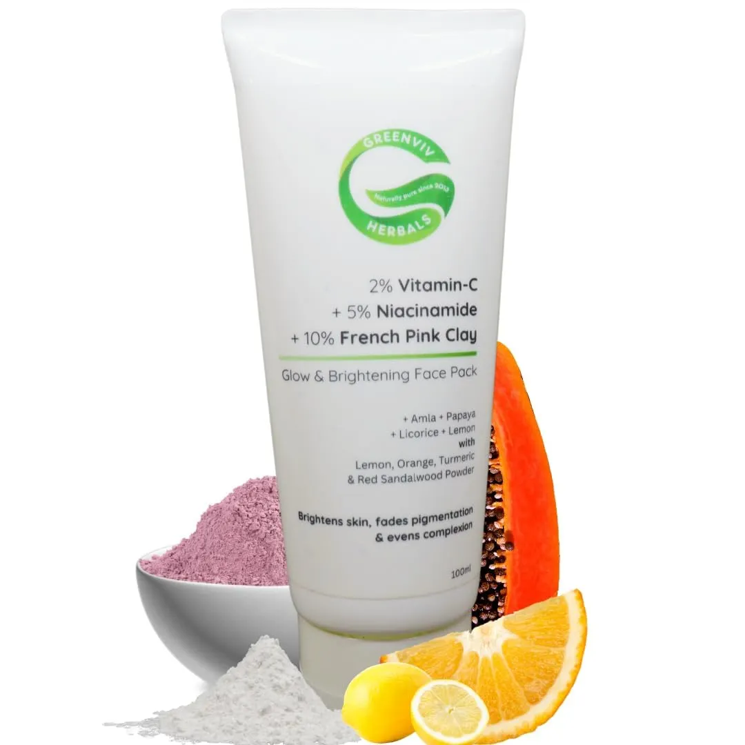 WF 2% Vitamin C   5% Niacinamide   10% French Pink Clay Glow & Brightening Face Pack | Deep Cleansing, Evens Skin Tone & Radiance Boost | 100gm