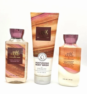 Wild Sand Bath & Body- 3 pc Bundle Set Aloe   Vitamin E Shower Gel, 10 fl oz, Daily Nourishing Body Lotion with Shea Butter, 8 fl oz, Ultimate Hydration Body Wash with Shea Butter, 10 oz