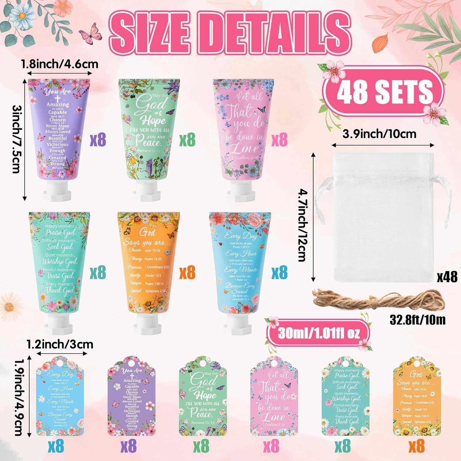 Y1tvei Christian Hand Cream Bulk Christmas Gifts for Women, 30ml Bible Verse Hand Lotion Scripture Travel Hand Lotion Gift Set for Mom Grandma Baby Shower Bridal Shower Favors (48 Sets, Verse Style)